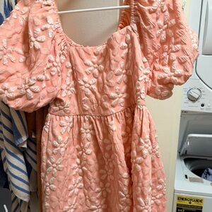 BiBi Peach Dress with White Floral Embroidery